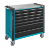 Werkzeuge – Qualität für Profis Der Werkstattwagen Assistent mit sieben Schubladen, einer Metallplatte sowie blauen und schwarzen Paneelen eignet sich perfekt für die Organisation einer Elektrowerkzeuge-Preiswert-Sammlung. Jetzt kaufen