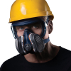 Werkzeuge – Qualität für Profis Eine Person, die mit einem gelben Schutzhelm, einer Schutzbrille und der Atemschutzmaske GVS Elipse SPR444 A1P3 Integra ausgestattet ist, ist bereit, jedes Projekt in Angriff zu nehmen. Egal, ob Sie professionelle Werkzeuge kaufen oder nach einer Bohrmaschine suchen, die perfekt für Heimwerker ist, mit zuverlässiger Sicherheitsausrüstung sind Sie auf jeder Baustelle mit weißem Hintergrund vorbereitet und geschützt. Jetzt kaufen