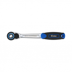 Werkzeuge – Qualität für Profis Der Condor Hebelumschaltknarre, 3/8", mit schwarz-blauem ergonomischem Griff, verfügt über einen Metallschaft und einen drehbaren Kopf und ist somit ideal für jedes Akkuschrauber-Set. Marke und Text sind auf dem Griff deutlich sichtbar. Jetzt kaufen