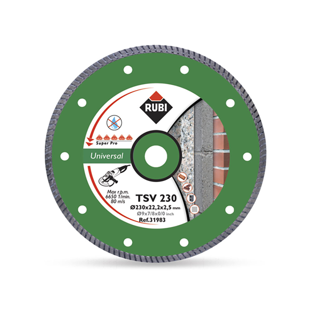 Werkzeuge – Qualität für Profis Wir präsentieren die RUBI DIAMANTSCHEIBE TSV 230 PRO, ein grünes Kreissägeblatt mit detaillierten Spezifikationen und Sicherheitssymbolen. Dieses unverzichtbare Werkzeug eignet sich perfekt zum Schneiden einer Vielzahl von Materialien und ist somit eine wertvolle Ergänzung für Ihre Werkstatt. Werten Sie Ihre Heimwerkerprojekte mit diesem unverzichtbaren Zubehör auf und entdecken Sie gleichzeitig preisgünstige Elektrowerkzeuge günstig. Jetzt kaufen