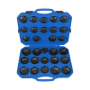 Werkzeuge – Qualität für Profis Ein kompakter blauer Kunststoffkoffer enthält einen übersichtlichen Condor Ölfilterkappen-Satz, 30-tlg. mit eleganten schwarzen runden Werkzeugen oder Teilen. Perfekt für Ihr nächstes Projekt und einfach zu verstauen, ist dieses Set ein Muss für jeden, der hochwertige Werkzeuge effizient kaufen möchte. Jetzt kaufen