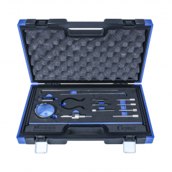 Werkzeuge – Qualität für Profis Offener schwarz-blauer Werkzeugkoffer mit einem Condor Motoreinstell-Werkzeug-Satz, PSA 1,8 / 2,0 / 2,2 L 16 V, mit diversen Präzisionswerkzeugen in Schaumstofffächern, einschließlich Haken, Stangen und Adaptern – ideal für alle, die hochwertige Profi-Werkzeuge kaufen möchten. Jetzt kaufen