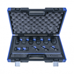 Werkzeuge – Qualität für Profis Ein Condor Kraftsteckschlüssel-Einsätze-Set mit 12 robusten Radmutternschlüssel-Adaptern in Blau und Schwarz ist perfekt in Schaumstofffächern untergebracht und somit eine ausgezeichnete Wahl für alle, die Profi-Werkzeuge kaufen möchten. Jetzt kaufen