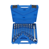 Werkzeuge – Qualität für Profis Mit dem Kauf des Condor Ratschen-Ring / Gabelschlüssel-Satz, 12-tlg., Gelenk, 8-19 mm erhalten Sie eine übersichtlich angeordnete Sammlung von Schraubenschlüsseln in einem blauen Kunststoffkoffer mit praktischem Tragegriff, perfekt für Aufgaben unterwegs. Jetzt kaufen