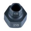 Werkzeuge – Qualität für Profis Ein Condor Gerüstbau-Ratschenschlüssel mit einer schwarzen Innensechskantaufnahme und den eingravierten Zahlen 15 und 28, perfekt für alle, die einen Schraubenschlüsselsatz kaufen möchten. Jetzt kaufen