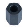 Werkzeuge – Qualität für Profis Auf einem schlichten weißen Untergrund ist von oben eine schwarze, sechseckige Metallmutter mit zentralem Loch zu sehen, die sich optimal mit jedem Condor Gerüstbau-Ratschenschlüssel 19x22 mm fest verschließen lässt. Jetzt kaufen