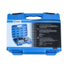 Werkzeuge – Qualität für Profis Ein blauer Kunststoffkoffer für einen Condor Gerüstbau-Ratschenschlüssel, 19 x 22 mm, mit darin enthaltenen Werkzeugen und einem Produktetikett mit mehrsprachigen Beschreibungen. Ideal für Personen, die am Kauf eines Schraubenschlüssel-Sets oder Profi-Werkzeugs interessiert sind. Jetzt kaufen