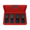 Werkzeuge – Qualität für Profis Ein Condor Einsätze-Set, bestehend aus vier schwarzen U-förmigen Werkzeugen in einem roten Koffer, ideal zur Ergänzung Ihres Akkuschrauber-Sets. Jetzt kaufen