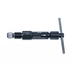 Werkzeuge – Qualität für Profis Nahaufnahme eines schwarzen Metallwerkzeugs mit T-Griff und Gewindeende mit der Aufschrift „Den O-Ring nicht zu fest anziehen“. Ideal für alle, die ihre Sammlung von Elektrowerkzeugen günstig mit dem Condor Hydraulik-Bördelgerät, Spannbacken 4,75/5,00/6,00 mm, erweitern möchten. Jetzt kaufen