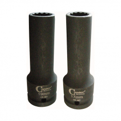 Werkzeuge – Qualität für Profis Zwei professionelle Kraftsteckschlüssel mit den Bezeichnungen 19 mm und 17 mm aus der Krafteinsätze-Kollektion von Condor Werkzeuge, perfekt für alle, die hochwertige Werkzeuge suchen. Jetzt kaufen