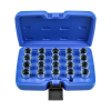 Werkzeuge – Qualität für Profis Ein blauer Kunststoffkoffer bietet Platz für 20 metallische Steckschlüssel, ordentlich in Reihen angeordnet, und ist damit die ideale Wahl für alle, die hochwertige Werkzeuge suchen. Dieser Condor Felgenschloß-Spezial-Schlüsselsatz, 20-tlg., Audi ist perfekt für jeden Heimwerker, der sein Akkuschrauber-Set aufwerten oder seine Werkzeugsammlung erweitern möchte. Jetzt kaufen