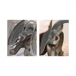 Werkzeuge – Qualität für Profis Nebeneinander liegende Bilder zeigen verschiedene Winkel einer mechanischen Komponente, wobei Bolzen und Metallelemente hervorgehoben werden, ideal für Personen, die sich für den Kauf des Condor Reibahlen-Satz für Aufnahmebohrung von ABS-Sensoren, 8-tlg. interessieren. Jetzt kaufen