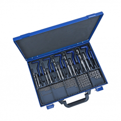 Werkzeuge – Qualität für Profis Offener blauer Condor Gewinde-Reparatur-Satz, 130-tlg., M5-12-Werkzeugsatz mit verschiedenen Bohrern, Schraubenschlüsseln und Kleinteilen, geordnet in Fächern, ideal für den Akkuschrauber-Set-Enthusiasten. Jetzt kaufen