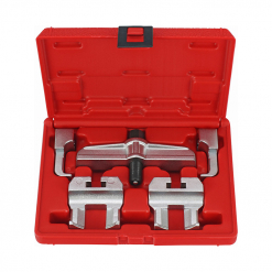 Werkzeuge – Qualität für Profis Ein roter Kunststoffkoffer enthält den 5-teiligen Condor Abzieher-Satz für Nockenwellenräder, VAG, mit einem zentralen Abzieher und vier Aufsätzen, die alle ordentlich in ihren geformten Schlitzen positioniert sind. Ideal für alle, die an erschwinglichen Elektrowerkzeugen interessiert sind. Jetzt kaufen