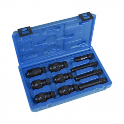 Werkzeuge – Qualität für Profis Der Condor Polrad-Abzieher-Satz, 10-tlg., M14-28 ist ein blauer Kunststoffkoffer mit zehn schwarzen Autowerkzeugen aus Metall, angeordnet in geformten Fächern, perfekt für alle, die *Werkzeug kaufen* möchten. Jetzt kaufen