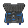 Werkzeuge – Qualität für Profis Der Condor Radlager-Werkzeugsatz, VAG 85 mm, ist ein professioneller Werkzeugsatz mit verschiedenen blauen und schwarzen Komponenten, alle übersichtlich in einem schaumstoffgefütterten Koffer untergebracht – ideal für alle, die hochwertige Werkzeuge suchen. Jetzt kaufen