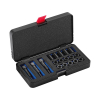 Werkzeuge – Qualität für Profis Ein schwarzer Kunststoffkoffer mit einem Condor-Reparatursatz für Glüh-/Zündkerzengewinde M12x1,25, 18-tlg. ist sorgfältig mit Steckschlüsseleinsätzen in beschrifteten Schlitzen organisiert. Jetzt kaufen
