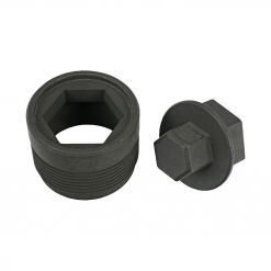 Werkzeuge – Qualität für Profis Auf einem weißen Hintergrund sind zwei sechseckige Metallwerkzeuge abgebildet: eines mit Gewinde und offener Mitte, während das andere eine flache Oberseite und ein hervorstehendes sechseckiges Teil aufweist. Perfekt für alle, die einen Condor Kettenrad-Abzieher, eine Hochdruckpumpe, eine BMW N47/57 kaufen oder ihre Werkzeugsammlung erweitern möchten. Jetzt kaufen