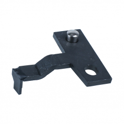 Werkzeuge – Qualität für Profis Eine kompakte, flache, unregelmäßig geformte schwarze Metallhalterung mit zwei Löchern und einem hervorstehenden Stift, ideal für die Verwendung mit Ihrem Condor-Ausrichtwerkzeug für Kurbelwellenriemenscheibe, Ford, für eine reibungslose Installation. Jetzt kaufen