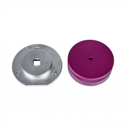 Werkzeuge – Qualität für Profis Auf weißem Hintergrund sind zwei runde Metallteile abgebildet. Das eine ist silberfarben mit einem quadratischen Loch, das andere ist magentafarben mit einem kleinen runden Loch, ideal zur Verschönerung Ihres Condor Kurbelwellendichtring-Montagewerkzeugs, 2-tlg., Ford. Jetzt kaufen