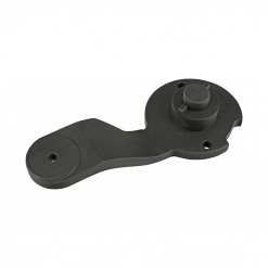 Werkzeuge – Qualität für Profis Ein schwarzes mechanisches Kunststoffbauteil mit unregelmäßiger Form, das kreisförmige Vorsprünge und Löcher aufweist, ideal für alle, die das Condor Nockenwellen-Arretierwerkzeug, VAG 1.4 TFSI kaufen möchten. Jetzt kaufen