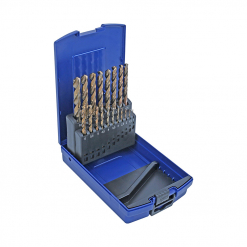 Werkzeuge – Qualität für Profis Der Condor HSS-Spiralbohrer-Satz aus 5 % Kobaltlegierung umfasst einen Satz von 19 Metallbohrern in den Größen 1-10 mm, die in zwei Reihen in einem blauen Kunststoffgehäuse übersichtlich angeordnet sind. Er ist perfekt für alle, die „Werkzeug kaufen“ oder ihre „Bohrmaschine für Heimwerker“-Projekte verbessern möchten. Jetzt kaufen