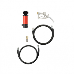 Werkzeuge – Qualität für Profis Wir präsentieren das Pressol MOBIMAxx Diesel-Transferpumpen-Kit mit einer auffälligen roten Pumpe samt Düse, zwei Schläuchen und einem Adapter, alles schön präsentiert vor einem weißen Hintergrund. Dieses Kit ist eine ausgezeichnete Wahl für alle, die ihre Dieselausrüstung mit zusätzlichen Werkzeugen ergänzen oder ihre Sammlung mit einem neuen Schraubenschlüsselsatz erweitern möchten. Jetzt kaufen