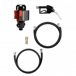 Werkzeuge – Qualität für Profis Das Pressol ROTAxx 60 l/min-230 V-1~AC, 50 Hz-EUS-ZVAD-4 m-Kit enthält eine schwarze Düse, eine rote Pumpe, Schläuche und Armaturen auf weißem Hintergrund. Dieses Kit ist ideal für alle, die Werkzeuge oder günstige Elektrowerkzeuge kaufen möchten, und bietet sowohl Profis als auch Heimwerkern eine effiziente Handhabung von Flüssigkeiten. Jetzt kaufen