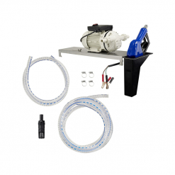 Werkzeuge – Qualität für Profis Pressol Urea-Elektromembranpumpe-30 l/min-7,9 gpm-24 V-DC, ZVAUD-GPM mit Elektromotor, mit blauer Düse, zwei Spiralschläuchen und Klemmen auf weißem Hintergrund – unverzichtbar für alle, die in Profi-Werkzeuge kaufen investieren möchten. Jetzt kaufen