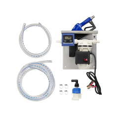 Werkzeuge – Qualität für Profis Das Pressol Urea Elektromembranpumpen-Set mit digitalem Messgerät, Schläuchen, Klemmen und einer Düse wird auf weißem Hintergrund präsentiert. Es ist eine ideale Ergänzung für Heimwerker, die ihre Werkzeugsammlung mit einem Akkuschrauber-Set oder einer Bohrmaschine für Heimwerker erweitern möchten. Jetzt kaufen