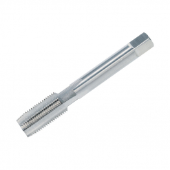 Werkzeuge – Qualität für Profis Nahaufnahme des VÖLKEL Einschnittgewindebohrers Form D, HSS-G, DIN 5157, G 1/8" mit spiralförmig genutetem Design und Sechskantschaft. Er ist perfekt für alle, die ihre Profi-Werkzeuge-Sammlung durch das Schneiden von Gewinden in Löchern erweitern möchten. Jetzt kaufen