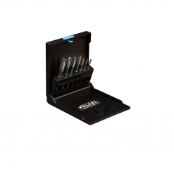 Werkzeuge – Qualität für Profis Der schwarze Werkzeug-Organizer präsentiert elegant eine Auswahl an WEISSRING-Maschinengewindebohrern von VÖLKEL, komplett mit Griffen, und hebt Ihre professionellen Werkzeuge in einem optimalen Winkel hervor. Dieser Organizer ist ideal für den sorgfältigen Handwerker, der seine Sammlung erweitern möchte, und ergänzt nahtlos jedes Akkuschrauber-Set und andere Elektrowerkzeuge günstig. Jetzt kaufen