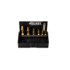 Werkzeuge – Qualität für Profis Die VÖLKEL Kombi - Bits - Box TIN, HSS-G, M 3-10 enthält eine Sammlung goldfarbener Bohrer in verschiedenen Größen, aufbewahrt in einem eleganten schwarzen Kunststoffhalter mit Markenlabel zur einfachen Identifizierung. Sie ergänzt jedes Akkuschrauber-Set perfekt für den vielseitigen Einsatz. Jetzt kaufen