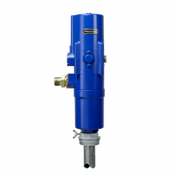 Werkzeuge – Qualität für Profis Die Pressol Pneumatik-Pumpe 1:1-NEF, SRL 860-200/220 l-Behälter ist eine blaue Industrie-Fettpumpe mit zylindrischem Gehäuse und angebrachten Metallkomponenten, ideal für alle, die ihren Werkzeugkasten mit einer kostengünstigen Elektrowerkzeuge günstig-Option erweitern möchten. Jetzt kaufen