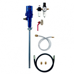 Werkzeuge – Qualität für Profis Das Pressol Pneumatik-Pumpe 3:1-NEF-Set, SRL 1200-Tankmontage verfügt über eine blaue Pumpe, Druckmesser, Schläuche und Armaturen auf weißem Hintergrund. Ideal für alle, die ihre Sammlung an Elektrowerkzeugen günstig erweitern möchten, ohne Kompromisse bei Qualität und Leistung einzugehen. Jetzt kaufen