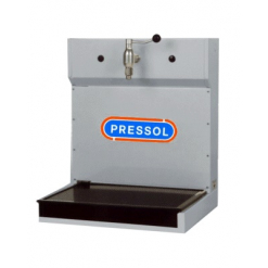 Werkzeuge – Qualität für Profis Eine Handwaschstation aus Metall mit dem Pressol-Logo und ausgestattet mit dem Ölbar-1-Wasserhahn, ideal für jeden Arbeitsplatz, an dem Sie einen Schraubenschlüsselsatz kaufen möchten. Jetzt kaufen