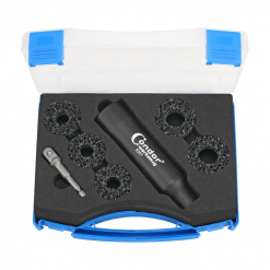 Werkzeuge – Qualität für Profis Der Condor Radnaben-Reinigungs-Satz, 7-tlg. wird in einem blauen und durchsichtigen Kunststoffkoffer geliefert und enthält ein Radschloss-Entfernungswerkzeugset, Schaumstoffpolsterung und verschiedene Aufsätze. Es ist perfekt für alle, die Werkzeug kaufen möchten, und ist eine ideale Ergänzung für jeden Werkzeugkasten. Es ergänzt wunderbar Elektrowerkzeuge günstig oder eine Bohrmaschine für Heimwerker. Jetzt kaufen