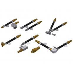 Werkzeuge – Qualität für Profis Abbildung verschiedener Schlauchleitungskonfigurationen mit Anschlüssen, Ventilen und beschrifteten Komponenten auf weißem Hintergrund, perfekt für Heimwerker, die ein Adapter-Set für ein Mercedes Benz Automatikgetriebe-Spülgerät suchen. Jetzt kaufen