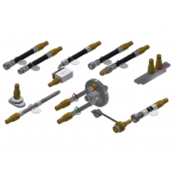 Werkzeuge – Qualität für Profis Abbildung verschiedener Schlauch- und Armaturenbaugruppen mit Metall- und Gummikomponenten, einschließlich Verbindungsstücken, Ventilen und Montageplatten auf weißem Hintergrund – ideal für alle, die das Adapter-Set VW Automatikgetriebe Spülgerät (AGSG_SET_VW_1) für ihr nächstes Projekt kaufen möchten. Jetzt kaufen