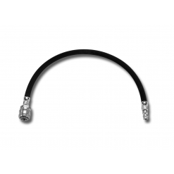 Werkzeuge – Qualität für Profis Der Flexibler Schlauch für Kühlsystemtester - FZ 100K ist ein schwarzer flexibler Schlauch mit Metallbeschlägen an beiden Enden, vor einem schlichten weißen Hintergrund, ideal für alle, die ihre Sammlung beim Profi-Werkzeugkauf erweitern möchten. Jetzt kaufen