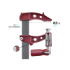 Werkzeuge – Qualität für Profis Nahaufnahme einer roten PIHER MAXIPRESS E Einhand-Hochleistungsschraubzwinge 40 cm mit Maßangaben von 8,5 cm (3,3) und 3 cm (1,2). Ein beschriftetes Detail zeigt einen Zahnradmechanismus, ideal für alle, die ihr Akkuschrauber-Set erweitern möchten. Der Hintergrund ist makellos weiß. Jetzt kaufen