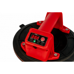 Werkzeuge – Qualität für Profis Nahaufnahme des RUBI OCTO-USB Vakuum-Saughebers, eines roten elektronischen Saughebers mit Digitalanzeige und Bedientasten vor schwarzem Hintergrund. Er zeigt Präzision und Effizienz und ergänzt jede Sammlung von Elektrowerkzeuge günstig. Jetzt kaufen