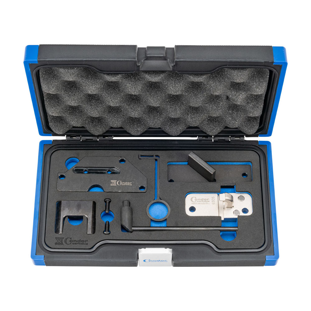 Werkzeuge – Qualität für Profis Der Condor Motoreinstell-Werkzeug-Satz, Citroen / Opel / Peugeot, ist in einem blau-schwarzen Werkzeugkoffer verpackt und enthält eine Reihe von Präzisionswerkzeugen und Komponenten, sorgfältig organisiert in einer Schaumstoffeinlage. Jetzt kaufen