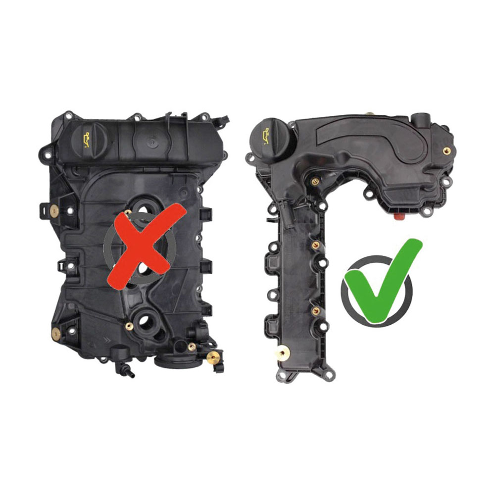 Werkzeuge – Qualität für Profis Zwei Motorteile nebeneinander: Das linke ist mit einem roten X gekennzeichnet, das rechte mit einem grünen Häkchen und verdeutlicht so die Präzision des Condor Motoreinstell-Werkzeug-Satzes für Citroen, Opel und Peugeot. Jetzt kaufen