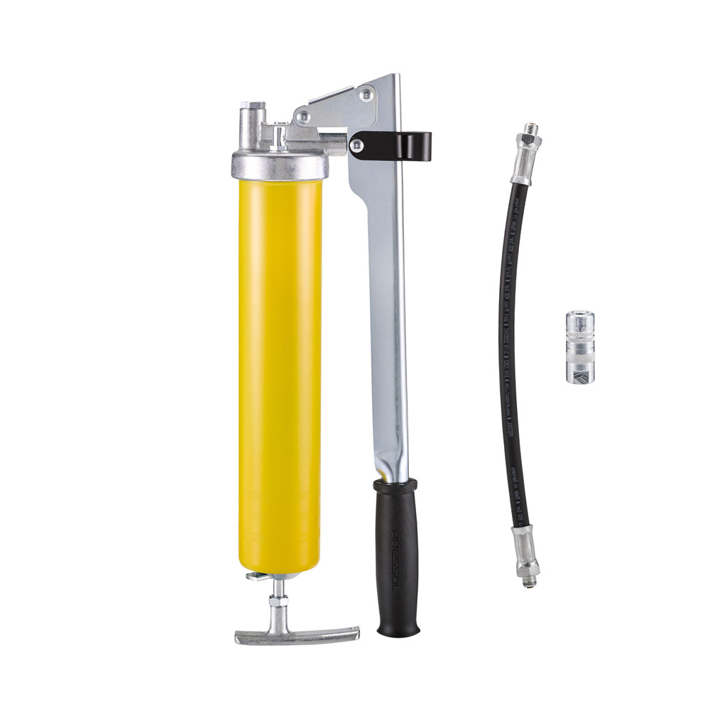 Werkzeuge – Qualität für Profis Das Pressol PRELIxx PRO gelb M 10 x 1 14203 361 ist eine gelb-silberne Fettpresse mit schwarzem Griff, inklusive flexiblem Schlauch und Adapter für mehr Komfort. Jetzt kaufen