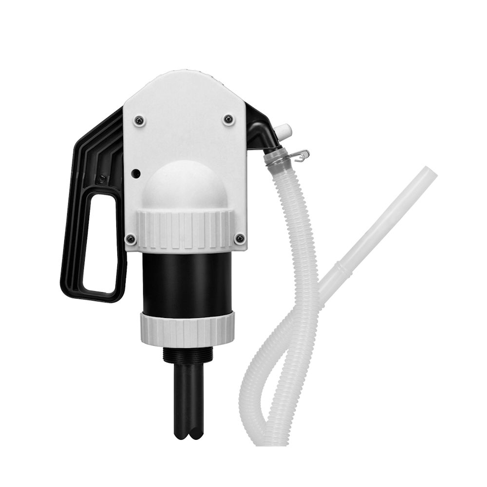 Werkzeuge – Qualität für Profis Nahaufnahme der Pressol Chemikalienpumpe PP mit FKM-Dichtungen und einem 1000 mm langen Saugrohr, mit Handgriff, Schlauchaufsatz und Düse vor einem weißen Hintergrund. Jetzt kaufen