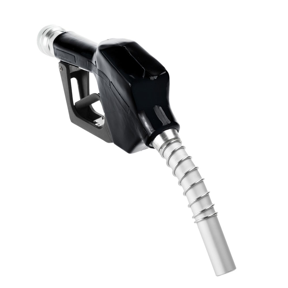 Werkzeuge – Qualität für Profis A Pressol Automatik Zapfventil für Diesel, G 1", 60 l/min, aus Aluminium, in Schwarz und Silber ist auf weißem Hintergrund isoliert. Jetzt kaufen