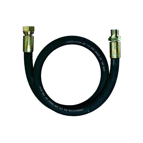 Werkzeuge – Qualität für Profis Eine Pressol Schlauchleitung für Öl, 2 m lang, Ø 12mm (Pressol - 19562), mit Metallanschlüssen an beiden Enden, ist als schwarze Schlauchschleife vor weißem Hintergrund abgebildet. Jetzt kaufen