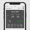 Werkzeuge – Qualität für Profis Ein Smartphone zeigt die Airrex Wifi-App für das AIRREX AH-200i Infrarot-Bioheizgerät an und zeigt die Raumtemperatur von 24°C, die Einstellung von 25°C, die fast leere Tankanzeige und den Status