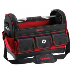 Werkzeuge – Qualität für Profis Die RONIX Werkzeugtasche mit 15 Fächern 17 Zoll ist eine schwarz-rote Werkzeugtasche mit mehreren Außentaschen, einem Schultergurt und einem Metallgriff. Jetzt kaufen